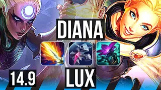 DIANA vs LUX (MID) | 84% winrate, Godlike | BR Master | 14.9
