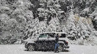 solo car camping in the snow