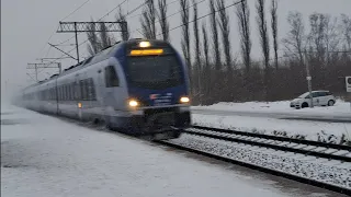 ED160 150 KM/H w śniegu przelatuje przez PKP WARSZAWA JEZIORKI