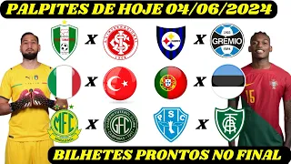 PALPITES DE FUTEBOL PARA HOJE DIA 04 06 2024