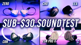 Salnotes Zero Soundtest vs Moondrop Chu, CRN, ZSN Pro X, LEA - SUB-$30 BATTLE!