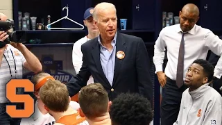 VP Joe Biden Talks To Syracuse Team In Locker Room After Final Four Loss