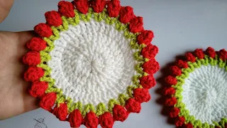 كروشيه كوستر /قواعد أكواب بزهرة التوليب hwo to crochet coster