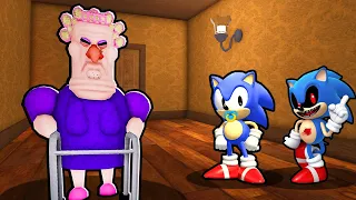 BABY SONIC AND BABY SONIC.EXE VS ESCAPE GRUMPY GRAN IN ROBLOX