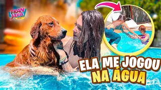 PISCINA COM MEU CACHORRO! ELA ME JOGOU NA PISCINA 😱- Fran Japa