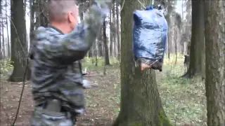 Проект Чистота и Юрий Соломаткин, метание ножей в свиную тушу. throwing knife in pork carcass