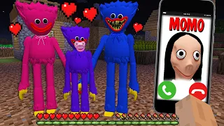 MOMO CALL TO HUGGY WUGGY FAMILY ! Poppy Playtime SQUID GAME DOLL MINIONS in MINECRAFT Gameplay