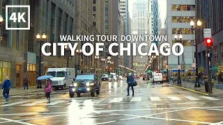 CHICAGO TRAVEL - USA, WALKING TOUR(4), Rainy Day in Downtown Chicago, Part-2, Rain & City Sounds, 4K