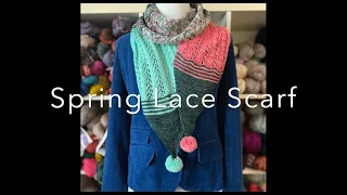 How to Knit Spring Lace Scarf Stitch Tutorial Knitting m1R m1L skpo k2tog