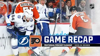 Watch all the highlights as the Philadelphia Flyers host the Tampa Bay Lightning on Jan 23, 2024