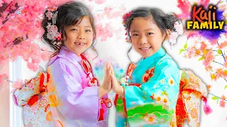 Dress Up Traditional Kimono For 7 Year Old Emma and Kate!