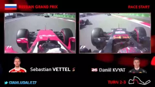 Onboard: Vettel vs Kvyat on the race start in Russian GP 2016