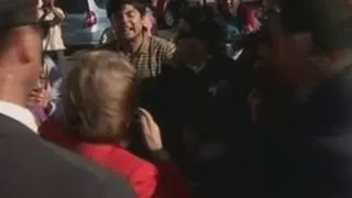 Protester spits in face of former Chilean president Michelle Bachelet