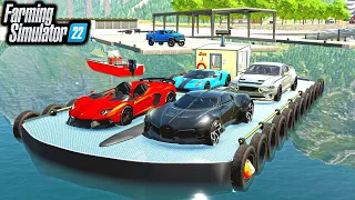 U-HAUL BARGE MOVING LUXURY CARS BY WATER! ($18,000,000 BUGATTI, LAMBORGHINI, MUSTANG) | FS22