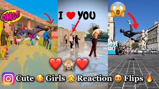 Cute 🥰 Girls Reaction 😍 Flips 🔥 | Girls React On Stunts 😱 #publicreaction #girlsreaction #tiktok