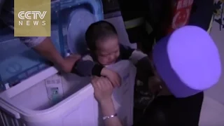 Watch: Firefighters to the rescue after toddler gets stuck in washing machine