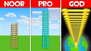 Minecraft Battle: LONGEST LADDER HOUSE BUILD CHALLENGE - NOOB vs PRO vs HACKER vs GOD in Minecraft!