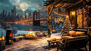Happy New Year 2024 with Smooth Jazz Instrumental Music & Fireworks Sounds🎉Cozy Coffee Shop Ambience
