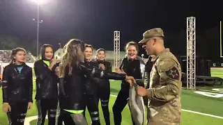Soldier comes home from overseas and surprises his little sister