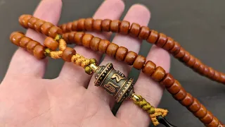 Tibetan old yak Bone mala prayer necklace 108 meditation beads Avalokiteshvara Mantra Wheel Buddhist