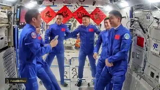 DOCKING AND HATCH OPENING: China’s Shenzhou-18 crew arrive at Tiangong space station with a fish