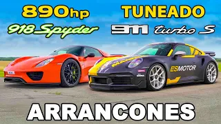 Porsche 911 Turbo S de 888 hp vs Porsche 918 Spyder de 887 hp: ARRANCONES