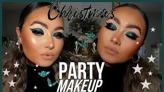 EMERALD GREEN GLITTER GLAM | Xmas party Makeup Tutorial