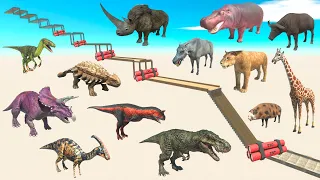 Animals vs Dinosaurs TNT Trap Downhill - Animal Revolt Battle Simulator