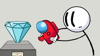 The Henry Stickman Gameplay - Among us Mini Red Steals the Diamond - Among us Animation