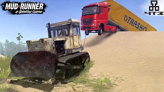 Spintires: MudRunner - T-130 Bulldozer Pulls A Truck Out Of The Sand