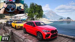 GTA 5 - 2023 BMW X6 M & Lamborghini Urus OFFROAD CONVOY - Steering Wheel Gameplay