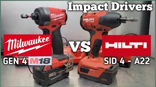 Best Impact Driver. Milwaukee Gen 4 M18 2953-20 VS Hilti SID 4-A22.