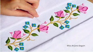 Hand Embroidery Rose Border Designs Idea Simple