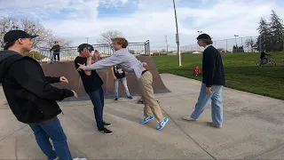 Skaters Try to Fight Scooter Riders