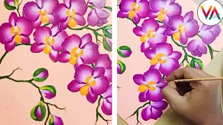 ORCHID PAINTING MADE EASY | ONE STROKE FLOWER PAINTING FOR BEGINNERS IN ACRYLIC ON PAPER