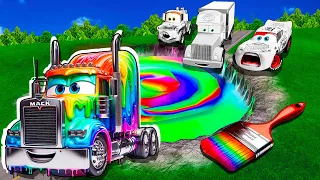 Rainbow Pit Transform In Big & Small:McQueen Supercar & Mater vs  Pixar Cars! Beam.NG Drive!