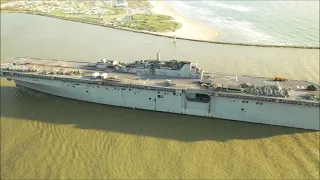 USS Bonhomme Richard being towed to scrapyard in Brownsville Texas