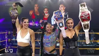 Raquel Gonzalez, Rhea Ripley And Bianca Belair Celebrate Together