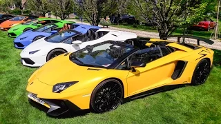 Lamborghini Invasion. Crazy Burnout, Accelerations and Revs at Cars & Coffee Brescia 2017. Italy