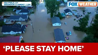 Drone Video Shows Neighborhoods Underwater Following Life-Threatening Flooding In Mayfield, KY