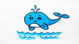 How To Draw Cute Whale. Easy. Step by step. Drawing for kids. Kawaii. Як намалювати милого кита.