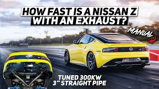 Racing our New Nissan Z Down The Drag Strip! How Fast Is It With A 3" Straight Pipe Exhaust & Tune?