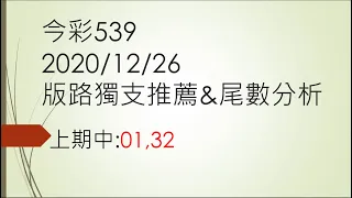 今彩539 2020/12/26 版路獨支推薦&尾數分析