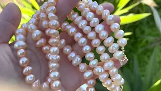 Natural baroque Gradient orange color freshwater pearl necklace DL322