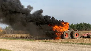 Tractor on fire burns to the ground while ripping dirt