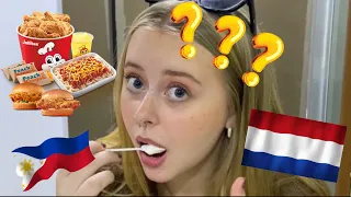 My Dutch Girlfriend tries Jollibee for the first time | Reaction Video | Filipino 🇵🇭- Dutch 🇳🇱