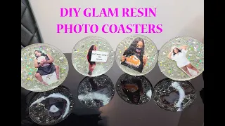 DIY GLITTER GLAM EPOXY RESIN REVERSIBLE PHOTO COASTERS- CLOUDY  RESIN FIX-HOUSEWARMING GIFT IDEAS