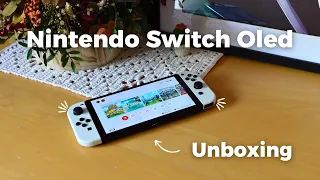 Nintendo Switch OLED unboxing | cute accessories & games + playing Animal Crossing 🏝️🍑