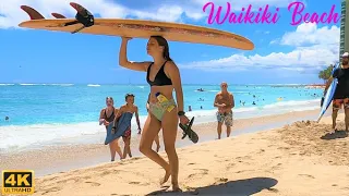 [4K] HAWAII - WAIKIKI BEACH - HIGH SURF day on the beach