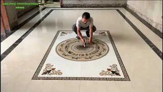 Professional Living Room Floor Construction Techniques Using Large Patterned Ceramic Tiles 80 x 80cm